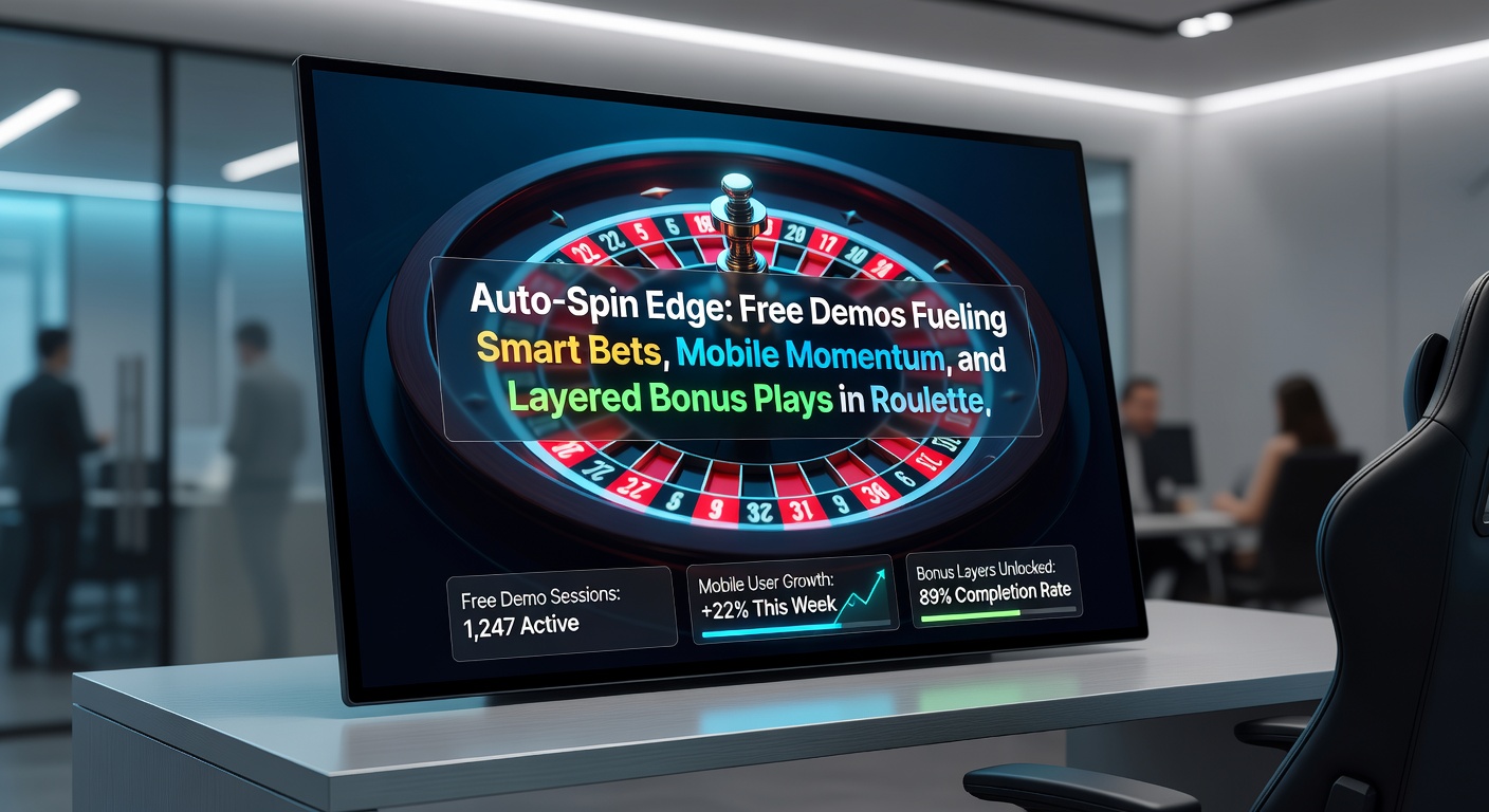 Mobile Roulette-App mit Auto-Spin-Menü, Bonus-Layern und Demo-Statistiken auf einem Smartphone-Bildschirm